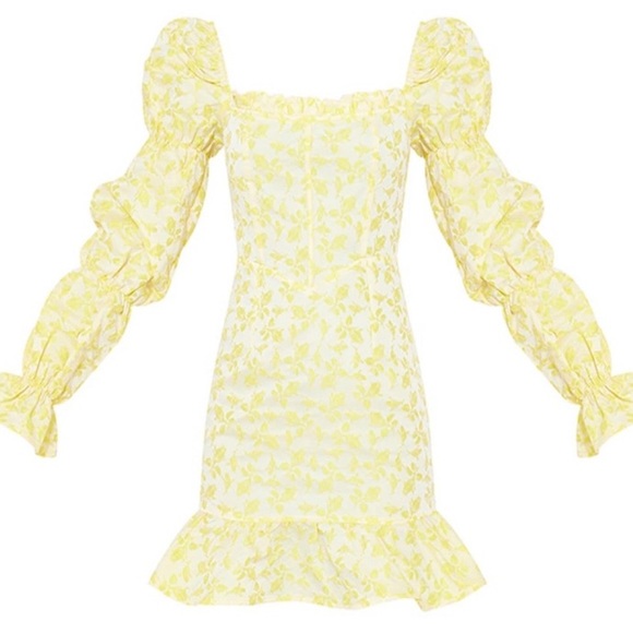 NWT Pretty Little Thing Jacquard Corset Detail Puff Sleeve Bodycon Dress Size 6 - Picture 2 of 14